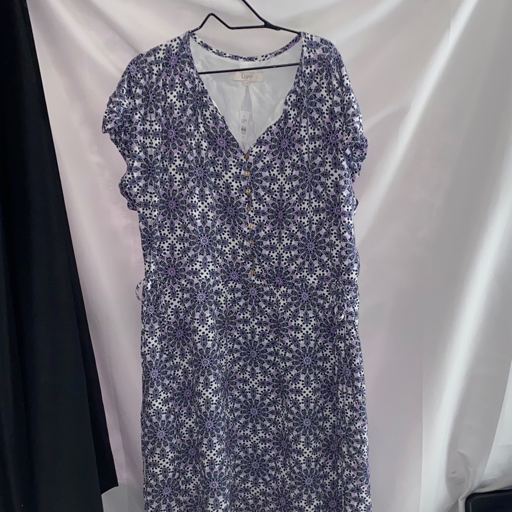 NWT LOFT  WO SIZE XXL Purple Floral Midi Dress.‎ SIDE DRAWSTRINGS LINED FLOWY